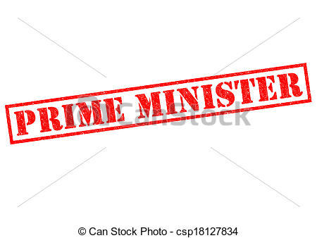 PRIME MINISTER red Rubber Stamp over a white background.